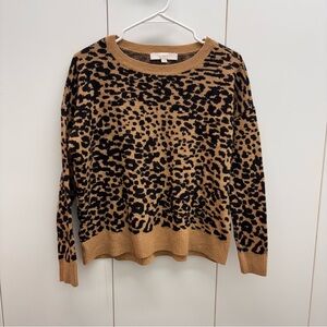 LOFT Cheetah Print crew neck Black Tan sweater Womens Small